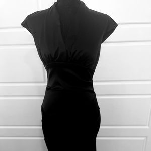 Xscape, Black Ruched Satin Dress, Size 6